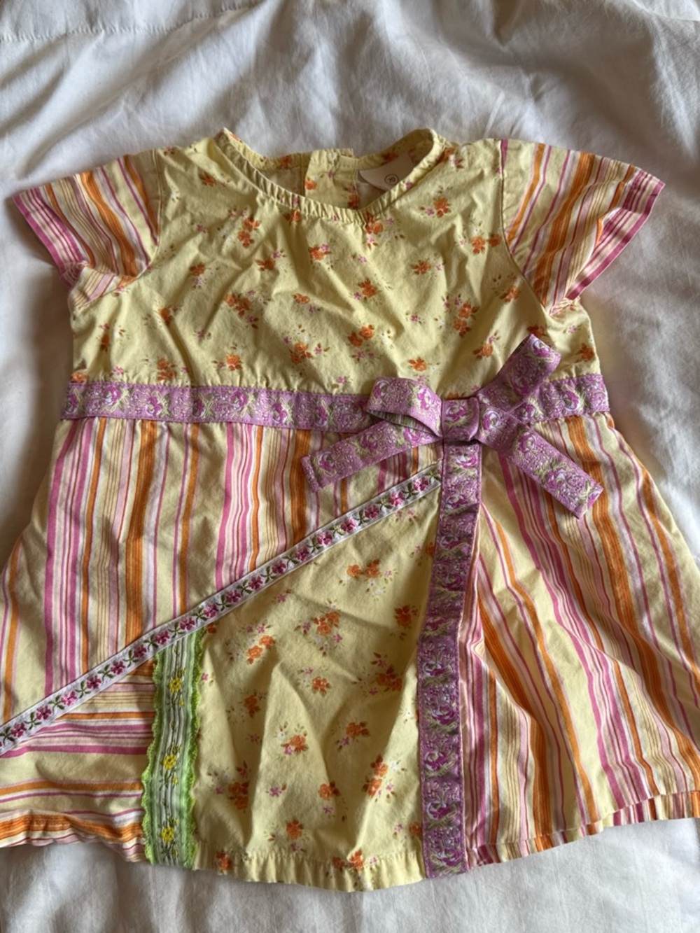 Hanna Andersson Yellow and Pink Floral Stripe Girls Pajama Top